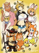 3girls 4boys absurdres animal_ears banana black_boots black_choker black_gloves black_hat black_jacket blonde_hair blue_shorts body_fur bongftah boots breasts burgerpants cane cat_boy cat_ears cat_girl cat_tail choker closed_mouth commentary cropped_jacket cropped_shirt crossover food fruit furry furry_female furry_male garfield garfield_(character) gloves green_eyes hat highres holding holding_bandana holding_cane jacket kemono_friends lace-trimmed_sleeves lace_trim long_hair looking_at_viewer meme mimi_pearlbaton mimi_wo_sumaseba multiple_boys multiple_crossover multiple_girls o-ring o-ring_thigh_strap orange_hair ponytail pulchra_fellini puss_in_boots_(shrek) re:zero_kara_hajimeru_isekai_seikatsu sad_banana_cat_(meme) serval_(kemono_friends) shirt short_shorts shorts shrek_(series) symbol-only_commentary tail the_baron_(mimi_wo_sumaseba) thigh_strap undertale utdr_(toby_fox) white_shirt yellow_eyes yellow_fur zenless_zone_zero rating:s score:46 post #9257262