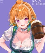 1girl absurdres alcohol beer beer_mug breasts cleavage cup dirndl dress earrings feathers german_clothes highres hololive hololive_english jewelry k0rrin large_breasts mug official_alternate_costume orange_hair purple_eyes smile takanashi_kiara takanashi_kiara_(dirndl) virtual_youtuber rating:s score:21 post #10112904