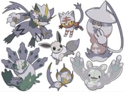 alternate_color aqua_eyes arms_up claws closed_mouth commentary eevee english_commentary fangs hatterene highres jitome litten looking_to_the_side no_humans official_alternate_color open_mouth ouran poipole pokemon pokemon_(creature) pokemon_focus reuniclus shiny_pokemon slit_pupils smile smirk tongue white_background white_theme yellow_eyes zeraora zygarde zygarde_(50%) rating:g score:2 post #10126644
