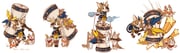 1girl armored_boots attack bloomers blue_dress blue_eyes blue_sash boots brown_gloves brown_hair commentary concept_art dog dress english_commentary ezu_(leejiyu) full_body gloves hammer highres holding holding_hammer holding_weapon huge_weapon king's_raid korean_text multicolored_hair multiple_dogs multiple_views neckerchief orange_neckerchief paw_print red_neckerchief salute sash short_twintails standing standing_on_one_leg star_(symbol) streaked_hair taily_(king's_raid) translation_request twintails weapon welsh_corgi white_bloomers white_streaks rating:s score:0 post #9869512