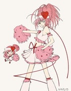 2girls absurdres amulet_heart armlet blush commentary frilled_armlet hand_on_own_hip highres hinamori_amu holding holding_pom_poms jewelry leg_warmers looking_back magical_girl mini_person minigirl multiple_girls neck_ribbon one_eye_closed pink_eyes pom_pom_(cheerleading) ponytail ran_(shugo_chara!) ribbon shugo_chara! sidelocks signature skirt smile visor_cap yuxx00xxx rating:g score:3 post #10175169