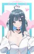 1girl absurdres ahoge amano_nene_(vtuber) amano_nene_(vtuber)_(tenshi) aqua_eyes bandaid bandaid_hair_ornament black_choker black_hair blush breasts button_gap choker closed_mouth commentary hair_ornament hair_rings halo heart heart-shaped_pupils heart_ahoge heart_halo highres huge_breasts indie_virtual_youtuber liyaku long_hair looking_at_viewer messy_hair mole mole_on_breast naked_shirt no_bra o-ring o-ring_choker off_shoulder open_clothes open_shirt oversized_clothes oversized_shirt partially_unbuttoned pink_halo shirt side_up_ring single_bare_shoulder smile solo symbol-shaped_pupils upper_body virtual_youtuber white_shirt wing_hair_ornament rating:s score:15 post #10079851