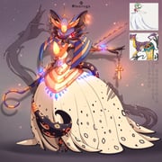 animal_ears artist_name black_skin character_name cofagrigus colored_skin commission dress earrings fusion gardevoir ghost_hands gold_earrings highres holding holding_staff jewelry leoiruga liepard mega_gardevoir mega_pokemon official_art_inset pokemon pokemon_(creature) red_eyes signature staff tail white_dress rating:g score:4 post #10172125