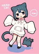 1girl :< absurdres animal animal_ears black_hair blush_stickers bow bowtie cat cat_ears cat_girl cat_tail commentary ekomori_eko full_body highres hood hood_down hoodie long_sleeves looking_to_the_side open_mouth original oversized_clothes pink_background purple_eyes short_hair sleeves_past_fingers sleeves_past_wrists socks solo tail rating:g score:1 post #10171470