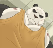 1boy animal_ears artist_name bara beastars black_fur cigarette commentary dated derivative_work english_commentary furry furry_male gouhin jabuhusky large_pectorals looking_at_viewer looking_down male_focus meme muscular muscular_male nipples orange_tank_top panda_boy panda_ears pec_pov_(meme) pectoral_cleavage pectorals photo-referenced scar scar_across_eye scar_on_cheek scar_on_face smoke smoking tank_top twitter_username two-tone_fur white_fur rating:s score:5 post #9824088