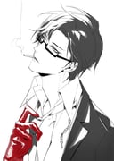 1boy adjusting_clothes adjusting_necktie black_hair black_jacket broken_necklace chain chain_necklace chinese_commentary cigarette collared_shirt glasses gloves greyscale holding holding_cigarette hypnosis_mic iruma_jyuto jacket jewelry looking_to_the_side male_focus maosanmu monochrome mouth_hold necklace necktie parted_lips red_gloves shirt short_hair simple_background smoke smoking solo spot_color upper_body white_background white_shirt rating:g score:1 post #10174693