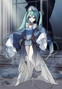 1girl ahoge alternate_costume aqua_eyes aqua_hair bonnet breasts broken_glass broken_window dress feet flower full_body ghost glass hat hatsune_miku highres hua_(supa_jopa) long_hair open_mouth rose sleeves_past_wrists small_breasts smile transparent twintails vocaloid window rating:s score:0 post #10177314