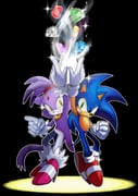 1boy 1girl arm_up back-to-back black_background blaze_the_cat blnkn01z cat_girl chaos_emerald commentary english_commentary forehead_jewel furry furry_female furry_male gloves glowing green_eyes grin hedgehog_boy highres smile sol_emerald sonic_(series) sonic_rush sonic_the_hedgehog yellow_eyes rating:g score:6 post #9943692