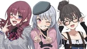 3girls ;d ^_^ alternate_costume alternate_hairstyle barbell_piercing black-framed_eyewear blush bow bowtie breasts brown_hair closed_eyes double_v drawstring ear_piercing glasses green_hat grey_hair grey_sweater grin hair_between_eyes hair_bun hair_ornament hairclip hanakuma_chifuyu hat hood hoodie koharu_rikka long_hair mole mole_under_eye multiple_girls natsuki_karin one_eye_closed piercing pink_eyes pink_hoodie plaid_bow plaid_bowtie plaid_clothes purple_eyes red-framed_eyewear red_bow red_bowtie red_hair semi-rimless_eyewear simple_background smile sweater synthesizer_v teeth tongue v white_background yappen rating:s score:1 post #10176397