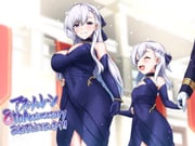 1boy 2girls azur_lane bare_shoulders belfast_(azur_lane) belfast_(the_noble_attendant)_(azur_lane) blue_jacket braid breasts chain closed_eyes cocktail_dress commander_(azur_lane) commentary_request dress elbow_gloves evening_gown gloves gold_chain half_up_braid halter_dress halterneck highres indoors jacket koutarou_(plusdrive) large_breasts little_bel_(azur_lane) long_hair long_sleeves looking_at_viewer multiple_girls official_alternate_costume open_mouth purple_eyes purple_gloves sleeveless sleeveless_dress translation_request white_gloves rating:s score:38 post #10104520