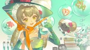 1girl :d absurdres bare_shoulders book book_stack bow carbuncle_(reverse:1999) chin_strap dress elbow_gloves flask flower gloves gradient_background green_background green_dress green_eyes green_gloves green_hat hand_up hat hat_feather hat_flower highres holding holding_flask looking_at_viewer open_mouth orange_bow picture_hat red_flower reverse:1999 round-bottom_flask sample_watermark sheep sleeveless sleeveless_dress smile solo sotheby test_tube upper_body vase watermark yuguang rating:g score:3 post #10114793