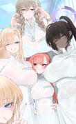 5girls :i ;d @_@ absurdres akane_(blue_archive) alternate_breast_size_(larger) alternate_costume alternate_hairstyle anger_vein ao_dai asuna_(blue_archive) asymmetrical_bangs black_hair blonde_hair blue_archive blue_eyes blue_nails blue_scrunchie blurry blurry_background blurry_foreground blush bra_visible_through_clothes braid breast_envy breast_rest breasts breasts_on_head bright_pupils brown_hair character_name cleaning_&_clearing_(blue_archive) closed_mouth commentary covered_navel dark-skinned_female dark_skin dishwasher1910 dress earrings english_commentary eyes_visible_through_hair fingernails floral_print flower glasses grey_hair hair_between_eyes hair_flower hair_ornament hair_scrunchie hairclip half-heart_hands halo hand_on_own_hip heart heart_earrings highres huge_breasts indoors jewelry karin_(blue_archive) large_breasts long_fingernails long_hair looking_at_another looking_at_breasts looking_at_viewer medium_breasts millennium_science_school_logo multiple_girls nail_polish name_tag necklace neru_(blue_archive) nurse official_alternate_hairstyle one_eye_closed orange_hair pants parted_lips pink_nails ponytail purple_halo red_eyes round_eyewear scrunchie smile surrounded_by_breasts teardrop_earrings toki_(blue_archive) twin_braids v very_long_hair vietnamese_clothes watch white_dress white_nails white_pants wristwatch yellow_eyes rating:s score:114 post #10147267