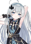 :o absurdres aoraine armpits blue_eyes character_request hair_ornament hands_up highres long_hair open_mouth simple_background stella_sora very_long_hair white_background rating:g score:0 post #10175409