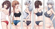 absurdres ahoge akizuki_(kancolle) ass back black_bra black_camisole black_hair black_panties blue_eyes blue_panties bra braid breasts brown_eyes brown_hair camisole commentary_request from_behind fuyutsuki_(kancolle) grey_bra grey_eyes grey_hair hair_ornament hatsuzuki_(kancolle) highres index_finger_raised kantai_collection kiritto long_hair looking_at_viewer looking_back medium_breasts one_side_up open_mouth panties ponytail propeller_hair_ornament red_panties short_hair simple_background smile spaghetti_strap suzutsuki_(kancolle) teeth teruzuki_(kancolle) twin_braids underwear underwear_only upper_teeth_only very_long_hair w waving white_background white_camisole white_panties rating:s score:29 post #10148923