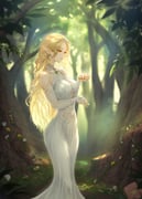 1girl bare_shoulders blonde_hair breasts bridal_gauntlets brown_eyes clothing_cutout commentary dress earrings elf feet_out_of_frame flower forest gem green_gemstone highres holding holding_flower jewelry lace-trimmed_dress lace_trim large_breasts limeblock long_dress long_hair mermaid_dress nature original outdoors pointy_ears solo tiara tree very_long_hair white_bridal_gauntlets white_dress white_flower yellow_flower rating:s score:11 post #10019693