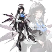 1girl arknights black_hair black_pantyhose black_ribbon black_shoes black_skirt closed_mouth collared_shirt detached_wings energy_wings full_body halo loafers long_hair long_sleeves neck_ribbon nishikikope official_art pantyhose ribbon shirt shoes simple_background skirt smile solo standing very_long_hair virtuosa_(arknights) white_background white_shirt wings zoom_layer rating:g score:8 post #10143317