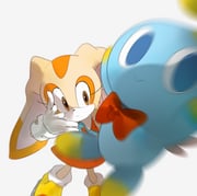 1girl 1other animal_ears blue_eyes boots bow bowtie brown_eyes chao_(sonic) cheese_(sonic) cream_the_rabbit furry furry_female gloves grey_background highres jaibus meme motion_blur neutral_chao rabbit_ears red_bow red_bowtie sonic_(series) sonic_advance_(series) sonic_advance_2 white_gloves woe_plague_be_upon_ye_(meme) yellow_boots rating:g score:31 post #7640572