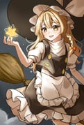 1girl apron black_hat black_skirt black_vest blonde_hair blush bow braid broom cloud commentary_request frilled_apron frilled_skirt frills hair_bow hat hat_bow kirisame_marisa long_hair night night_sky open_mouth orange_bow outdoors puffy_short_sleeves puffy_sleeves short_sleeves side_braid single_braid skirt sky smile solo star_(symbol) temmie_(temi_maru) touhou very_long_hair vest waist_apron white_bow witch_hat yellow_eyes rating:g score:1 post #10175304