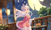 1girl :d animal_ear_fluff animal_ears architecture bare_shoulders blonde_hair breasts building changchun_(warship_girls_r) chinese_clothes chinese_empire cloud commentary_request dress east_asian_architecture food frilled_dress frills full_moon grey_hair hanfu hasu_(velicia) highres lantern long_sleeves looking_at_viewer medium_breasts moon mooncake multicolored_hair night night_sky outdoors outstretched_arm paper_lantern pink_dress pink_shoes plate qixiong_ruqun rabbit_ears railing red_eyes shoes sky smile socks solo standing standing_on_one_leg two-tone_hair warship_girls_r white_socks wide_sleeves rating:s score:6 post #8941566