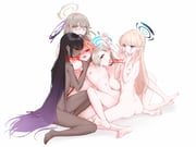 05111107a 5girls akane_(blue_archive) asuna_(blue_archive) barefoot biting biting_nipple black_choker black_hair blonde_hair blue_archive blue_eyes breasts brown_eyes choker cleaning_&_clearing_(blue_archive) closed_mouth commentary commission completely_nude dark-skinned_female dark_skin double_v flat_chest gangbang glasses gradient_hair grey_hair group_sex halo highres karin_(blue_archive) large_breasts multicolored_hair multiple_girls navel neru_(blue_archive) nipple_stimulation nipples nude open_mouth pink_hair purple_hair pussy_juice red_eyes sample_watermark simple_background smile soles toes toki_(blue_archive) v watermark white_background yuri rating:e score:78 post #10128767