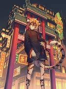 1girl absurdres animal_ear_fluff animal_ears animal_print arknights black_dress brand_name_imitation china_dress chinese_clothes cowboy_shot dress ev-oo furry furry_female highres looking_at_viewer tail tiger_ears tiger_girl tiger_print tiger_tail waai_fu_(arknights) wcdonald's rating:g score:13 post #9875787
