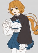 1girl black_cloak blue_skirt blush brown_hair cloak gloves grey_background highres japanese_clothes kanmiya_shinobu kantai_collection long_hair long_sleeves looking_at_viewer low-tied_long_hair ootomari_(kancolle) open_mouth orange_eyes pantyhose simple_background skirt solo white_gloves white_pantyhose rating:g score:4 post #9687554