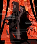 1boy 1girl aike_rkgk bit_gag black_hair brother_and_sister checkered_haori colored_tips commentary_request cowboy_shot demon_girl earrings feet_out_of_frame fingernails gag hair_ribbon hanafuda_earrings haori highres holding holding_sword holding_weapon hood hood_up japanese_clothes jewelry kamado_nezuko kamado_tanjirou katana kimetsu_no_yaiba kimono long_hair multicolored_hair print_kimono red_eyes red_hair ribbon scar scar_on_face scar_on_forehead sharp_fingernails short_hair siblings swept_bangs sword twitter_username weapon rating:g score:0 post #10127787