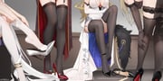 4girls a150_(warship_girls_r) alternate_costume anniversary ass asymmetrical_footwear bench bent_over black_bodystocking black_shoes black_thighhighs blonde_hair blue_dress bodystocking bracelet breasts china_dress chinese_clothes chinese_commentary christian_louboutin_(brand) cleavage colored_shoe_soles commentary_request dress elbow_gloves english_text feet fine_fabric_emphasis fingerless_gloves fingernails floral_print fur_trim garter_straps gloves head_out_of_frame high_heels highres indoors jewelry lace-trimmed_gloves lace_trim large_breasts legs lexington_(warship_girls_r) long_hair lower_body mismatched_footwear multiple_girls putting_on_legwear red_dress red_shoes see-through_clothes see-through_dress shoe_dangle shoe_soles shoes signature silver_shoes single_glove sitting standing thigh_strap thighhighs thighs toes two-sided_dress two-sided_fabric unworn_shoes vanguard_(warship_girls_r) warship_girls_r white_dress white_gloves white_shoes white_thighhighs xnnagu yat_sen_(warship_girls_r) zettai_ryouiki rating:s score:33 post #10024813