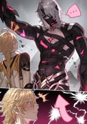 ... 2boys aether_(genshin_impact) bandaged_torso bandages_over_mouth black_bandages blonde_hair blush braid closed_mouth commentary covered_abs covered_pectorals genshin_impact hair_between_eyes haze_(ha_ze) height_difference highres long_hair looking_at_another male_focus multiple_boys pectorals purple_eyes rerir_(genshin_impact) single_braid spoken_ellipsis white_hair yaoi yellow_eyes rating:s score:1 post #10175359