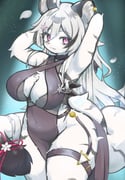1girl ahoge animal_ears armpits arms_up black_dress blair_twintetra blue_background blush breasts cleavage closed_mouth cocktail_dress commentary_request covered_navel criss-cross_halter dress earrings feet_out_of_frame furry furry_female hair_between_eyes halterneck hannah_(mahjong_soul) highres jewelry large_breasts long_bangs long_hair looking_at_viewer mahjong_soul pink_eyes smile solo tail thigh_strap tiger_ears tiger_girl tiger_tail very_long_hair rating:s score:19 post #10093459