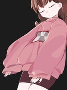 1girl bike_shorts black_background braid brown_hair closed_eyes fingernails highres idkuroi legs_together long_fingernails long_sleeves madotsuki multicolored_nails nail_polish pink_shirt shirt simple_background solo twin_braids yume_nikki rating:g score:6 post #10167726