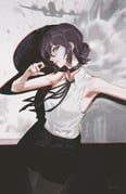 1girl aircraft airplane black_choker black_ribbon black_shorts bomb_devil_(chainsaw_man) chainsaw_man choker cord_pull different_shadow green_eyes highres looking_at_viewer neck_ribbon pull_cord purple_hair raikoart reze_(chainsaw_man) ribbon shadow shirt shorts sleeveless sleeveless_shirt solo white_shirt rating:g score:1 post #10176975