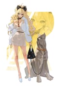 1girl absurdres animal_ears bag bare_shoulders belt black_bag black_belt black_bow black_choker black_ribbon blonde_hair bow breasts choker cleavage commentary dog dress earrings full_body goddess_of_victory:_nikke green_eyes grey_dress hair_bow highres holding holding_bag jacket jewelry large_breasts leash legs long_hair long_sleeves looking_at_viewer migu_(iws2525) off_shoulder ribbon ribbon_choker rupee_(nikke) shoes standing white_background white_jacket white_shoes zoom_layer rating:s score:11 post #10173171