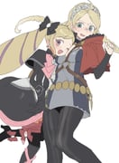 2girls ;d absurdres ahoge aziemblemfates black_dress blonde_hair blue_eyes bow braid breast_press breasts capelet dress drill_hair elise_(fire_emblem) face_to_breasts fire_emblem fire_emblem_fates frown hair_bow hairband harness highres hood hooded_capelet keyring long_hair looking_at_another looking_at_viewer low_twin_braids low_twintails medium_breasts mother_and_daughter multiple_girls nervous nina_(fire_emblem) o-ring o-ring_harness one_eye_closed open_mouth pantyhose parted_bangs purple_eyes purple_hair red_hood small_breasts smile striped_clothes striped_pantyhose twin_braids twin_drills twintails white_hair rating:g score:15 post #10079153