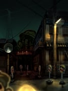 building city commentary dark highres horror_(theme) lamppost nekoita night night_sky no_humans original outdoors power_lines road rust scenery sky tobidashi-bouya transmission_tower tunnel utility_pole window rating:g score:2 post #10175980