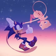 1boy absurdres blue_eyes blue_hair commentary crossover english_commentary full_body furry gradient_background hedgehog_boy highres looking_at_another male_focus mew_(pokemon) nenemyun open_mouth pokemon shoes smile soap_shoes sonic_(series) sonic_the_hedgehog tail thumbs_up rating:g score:16 post #8605779
