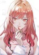 1girl bare_shoulders breasts commentary_request cosmetics dhbwinner holding holding_lipstick_tube hololive hololive_dev_is ichijou_ririka ichijou_ririka_(1st_costume) large_breasts lipstick lipstick_tube long_hair makeup pink_hair pink_shirt shirt simple_background solo upper_body virtual_youtuber white_background rating:g score:5 post #10023345