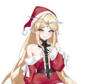 bare_shoulders blonde_hair blue_eyes breasts cartethyia_(wuthering_waves) crown_of_thorns earrings hand_up hat highres jewelry long_hair multiple_earrings parted_bangs parted_lips rkin santa_hat sidelocks simple_background small_breasts smile tacet_mark_(wuthering_waves) white_background wuthering_waves rating:s score:13 post #10171179