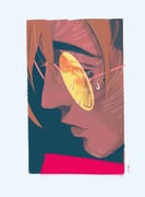 1boy black_background blonde_hair border coat facial_mark glasses grey_border hair_between_eyes highres hollycircling male_focus mole mole_under_eye parted_lips red_coat round_eyewear short_hair sketch solo teardrop trigun trigun_stampede upper_body vash_the_stampede rating:g score:0 post #10176635