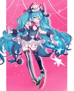 1girl aqua_eyes aqua_hair chuuko_anpu detached_sleeves dress facial_mark flat_chest full_body gloves hat hatsune_miku highres light_blush long_hair magical_mirai_(vocaloid) magical_mirai_miku magical_mirai_miku_(2019) open_mouth pink_background ribbon shoes skirt smile soles star_(symbol) star_facial_mark teeth thighhighs twintails upper_teeth_only very_long_hair vocaloid wrist_cuffs rating:g score:2 post #10177282