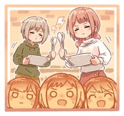5girls :d :| =_= ^_^ afterglow_(bang_dream!) aoba_moca argyle_clothes argyle_sweater bang_dream! border bread brown_background closed_eyes closed_mouth commentary food foodification green_hoodie grey_hair hashtag-only_commentary hazawa_tsugumi highres holding holding_tongs holding_tray hood hoodie light_frown lightning_bolt_symbol long_sleeves low_twintails mitake_ran multicolored_hair multiple_girls nervous_smile o3o o_o open_mouth pink_hair puckered_lips short_hair smile streaked_hair sweatdrop sweater tongs tray twintails udagawa_tomoe uehara_himari v-shaped_eyebrows white_border white_sweater yukitake_(xuserpost) rating:g score:1 post #10173302