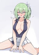1girl ? absurdres between_legs black_panties blush breasts bright_pupils collarbone collared_shirt commentary_request green_hair grey_background grey_shirt hair_between_eyes hand_between_legs highres korean_commentary large_breasts long_bangs looking_at_viewer maksagwa medium_hair microskirt multicolored_eyes no_bra open_mouth panties panty_peek partially_unbuttoned pleated_skirt shadow shirt shirt_tucked_in side_ponytail sitting skirt smile solo speech_bubble spoken_question_mark spread_legs stellive straight-on sweat two-tone_eyes underwear virtual_youtuber white_pupils white_skirt wing_collar yuzuha_riko rating:s score:0 post #10175001