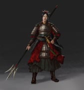 1girl absurdres armor black_background black_hair cape chinese_armor chinese_clothes chinese_empire fangtian_ji full_body green_cape han_dynasty hand_on_own_hip hanfu highres holding holding_polearm holding_weapon illustrator_noob ji_(weapon) lamellar_armor looking_at_viewer lu_ji polearm romance_of_the_three_kingdoms shoulder_armor solo standing total_war total_war:_three_kingdoms weapon rating:g score:7 post #7226245