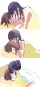2girls asahina_mafuyu brown_eyes brown_hair closed_eyes closed_mouth commentary hair_down hickey highres long_hair multiple_girls nude project_sekai purple_eyes purple_hair shinonome_ena shirt short_hair simple_background sleeping torakwok under_covers white_background white_shirt yuri rating:q score:7 post #10166430