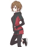 1girl brown_eyes brown_hair commentary_request hand_in_pocket hariikei hood hood_down hoodie layered_sleeves leggings_under_shorts long_sleeves looking_at_viewer meiko_(vocaloid) ponytail shoes short_hair short_over_long_sleeves short_ponytail short_sleeves shorts sleeves_past_wrists sneakers solo standing standing_on_one_leg vocaloid rating:g score:2 post #10175056