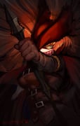 1other aiming aiming_at_viewer bandaged_arm bandages belt bloodborne bow_(weapon) breasts bycocket cloak commentary crimson_scar_(e.g.o) e.g.o_(project_moon) english_commentary hat highres holding holding_bow_(weapon) holding_weapon ishmael_(project_moon) little_red_riding_hooded_mercenary looking_at_viewer one_eye_covered orange_hair partially_shaded_face project_moon red_cloak red_hat sharp_teeth solo teeth tomoart985 toned twitter_username upper_body weapon yellow_eyes rating:g score:10 post #9707046
