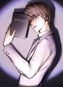 1boy black_eyes brown_hair collared_shirt commentary death_note death_note_(object) from_side gamppan9 grey_jacket hashtag-only_commentary highres holding holding_notebook jacket looking_at_viewer male_focus notebook red_pupils shirt short_hair solo spotlight suit_jacket very_short_hair white_shirt yagami_light rating:g score:3 post #10039783