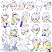 1girl alternate_hair_length alternate_hairstyle artist_name bald bald_female bare_shoulders breasts cleavage closed_mouth colored_inner_hair english_text eyelashes flat_color hair_over_shoulder hand_on_own_shoulder highres jacket kill_la_kill kiryuuin_ragyou long_hair multicolored_hair multiple_views navel ponytail rainbow_hair red_eyes shio_(zsp1jqohfr12495) short_hair simple_background smile stomach undercut very_short_hair white_background white_hair white_jacket rating:s score:18 post #9960306