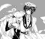 !? 1boy 1girl arm_around_shoulder arm_at_side bare_shoulders breasts c.c. cleavage closed_mouth coat code_geass collar dress eye_symbol food frown furrowed_brow gem grey_background greyscale hair_ornament hand_on_another's_hip hand_up hat hat_ornament height_difference lapels lelouch_vi_britannia linzsig long_hair long_sleeves looking_ahead looking_at_another looking_to_the_side monochrome off-shoulder_dress off_shoulder open_mouth pizza pizza_slice sash shawl_lapels shirt short_hair side_cape simple_background sleeves_past_wrists small_breasts spoken_food sweatdrop waist_sash rating:g score:0 post #10172944