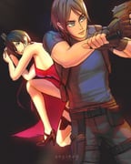 1boy 1girl abglmdg ada_wong ada_wong_(cosplay) artist_name bare_arms bare_shoulders black_background black_hair black_pants black_shoes blue_shirt breasts brown_hair cosplay cowboy_shot dress eren_yeager fingerless_gloves flashlight gloves gun hair_between_eyes handgun high_heels highres holding holding_flashlight holding_gun holding_weapon holster leon_s._kennedy leon_s._kennedy_(cosplay) long_dress medium_breasts mikasa_ackerman on_one_knee pants parted_bangs red_dress scar scar_on_cheek scar_on_face shingeki_no_kyojin shirt shoes short_hair side_slit sideboob thigh_holster weapon rating:g score:2 post #10174913